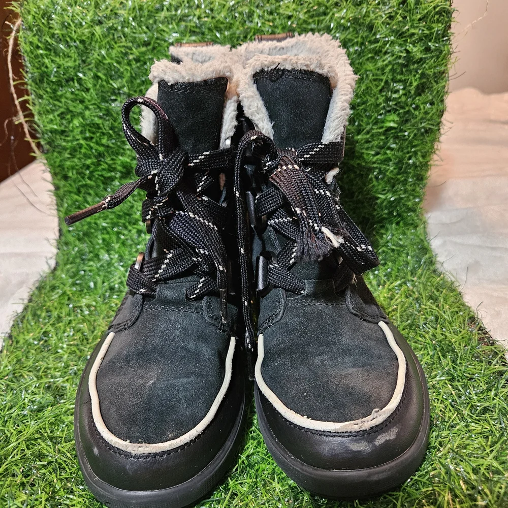 Sorel Black Suede Waterproof Winter & Rain Boots with Cream Faux Fur